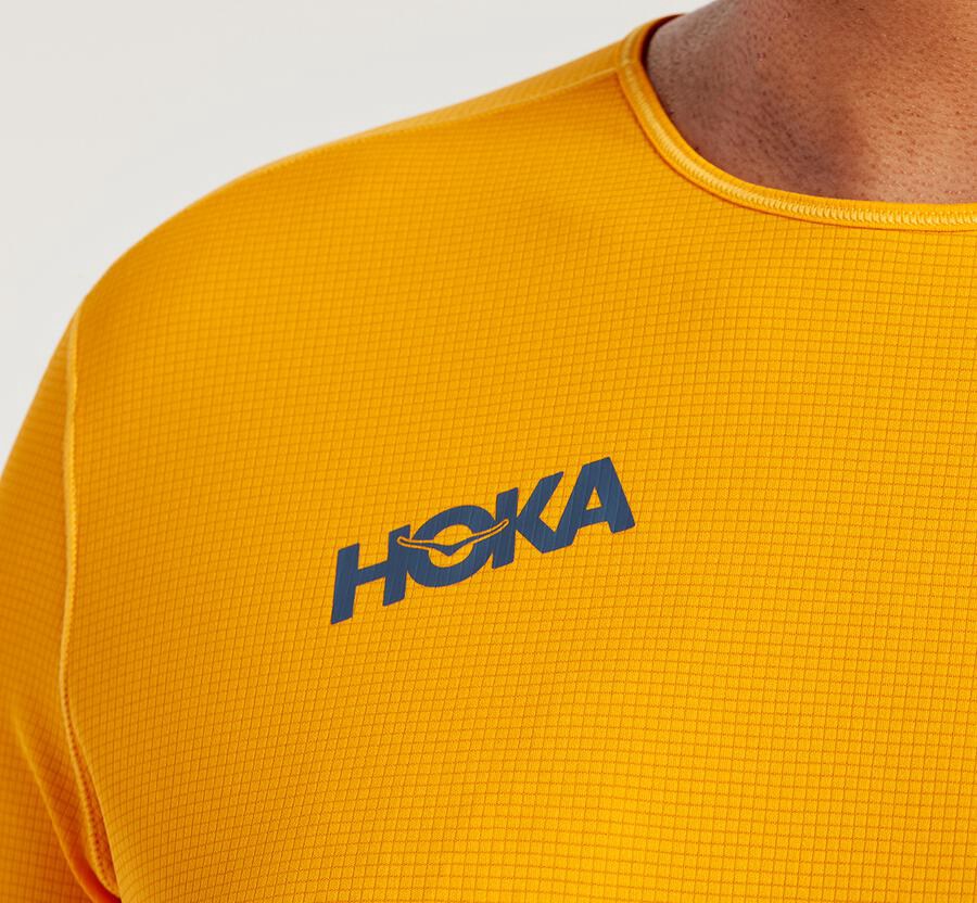 Hoka One One Tops Mens Yellow - Performance 3/4 Sleeve - 14260IRBE